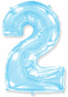 Шар (40''/102см) Цифра, "2", Голубой, в упаковке, 1 шт.