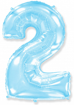 Шар (40''/102см) Цифра, "2", Голубой, в упаковке, 1 шт.