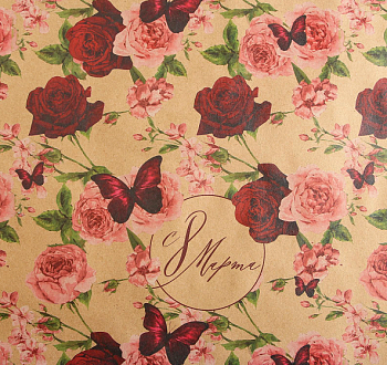 Бумага крафт (50*70см), Розы на 8 марта, 1 шт.