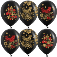 Шар (12''/30см) Хохлома, Черный, пастель, 5 ст, 25 шт.