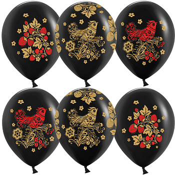 Шар (12''/30см) Хохлома, Черный, пастель, 5 ст, 25 шт.