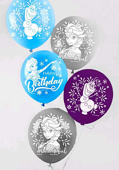 Шар (12"/30 см) "С Днем Рождения", Холодное сердце, Ассорти, Пастель, 25 шт.