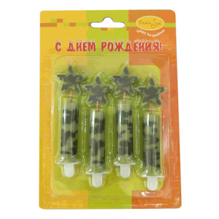 Свечи (8 см), Звезды, Милитари, 4 шт.