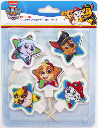 Свеча Фигура (5 см), Щенячий Патруль, Дружная команда, 5 шт.