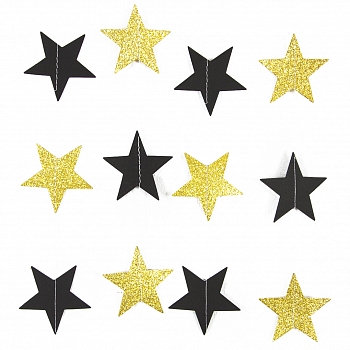 Гирлянда-подвеска (250см), Звезда, Черный/Золото, с блестками, 1 шт.