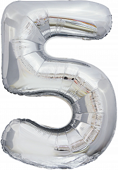 Шар (50''/127 см) Цифра, 5 Гигант, Серебро, 1 шт. в упак.