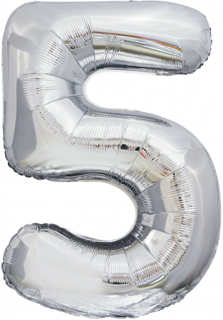 Шар (50''/127 см) Цифра, 5 Гигант, Серебро, 1 шт. в упак.