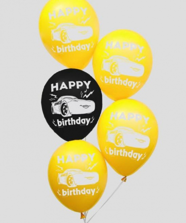 Шар (12"/30см) С ДР Тачки, 5 шт.