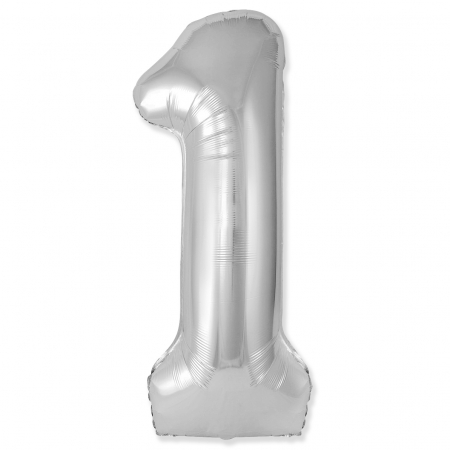 Шар (40"/102см) Цифра "1" Серебро Slim в упаковке, 1 шт.