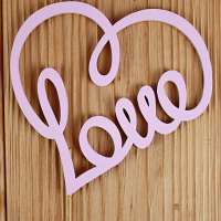 Топпер (10,5*30 см), "Love" сердечком, МДФ 3мм, окрашен. на шпажке, Розовый, 1 шт.