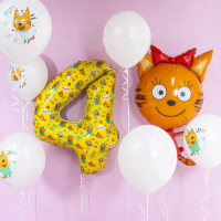 Шар (34''/86 см) Цифра, 4 Три Кота, Желтый, 1 шт. в упак.