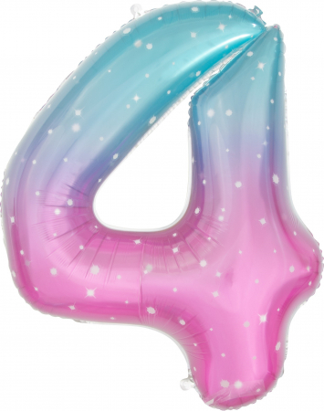 Шар (34''/86см) Цифра, 4 Нежные искры, Розовый, Градиент, 1 шт. в упак.