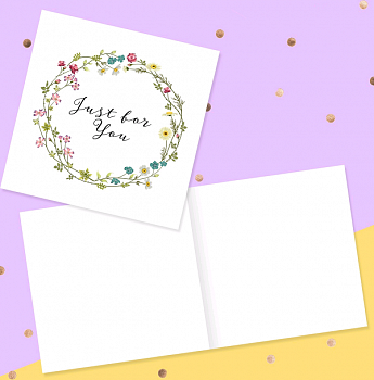 Открытка-мини (7*7 см), "Just for you", цветочный веночек, 1 шт.