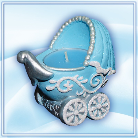 Свеча Декоративный подсвечник, Коляска, Голубой, 7 см, 1 шт.