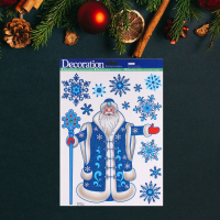 Наклейки на окна (41*29см), Новогодние №3, Дед Мороз, снежинки, 1 шт.