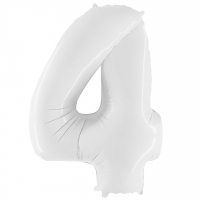 Шар (40''/102см) Цифра, "4", Белый, в упаковке, 1 шт.