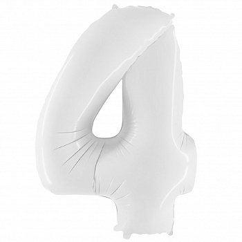 Шар (40''/102см) Цифра, "4", Белый, в упаковке, 1 шт.
