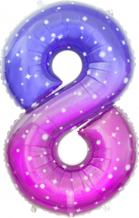 Шар (34''/86см) Цифра, 8 Сияющий космос, Сиреневый, Градиент, 1 шт. в упак.