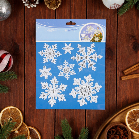 Наклейки на окна (24*18см), Новогодние, снежинки, 1 шт.