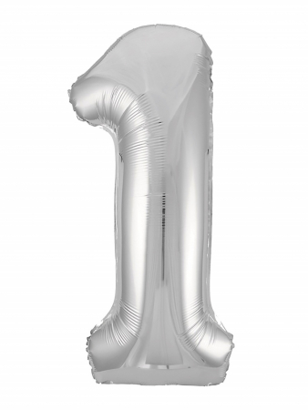 Шар (40"/102см) Цифра "1" Серебро Slim в упаковке, 1 шт.
