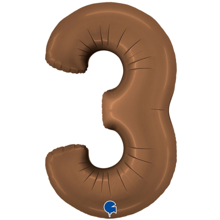 Шар (40''/102см) Цифра, "3", Шоколадный, Сатин, в упаковке, 1 шт.