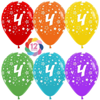 Шар (12''/30см) Цифра 4 (звезды), ассорти, пастель, 5 ст, 12 шт.