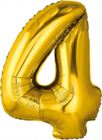 Шар (32''/81см) Цифра, 4, Золото, 1 шт. в упак.