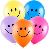 Шар (12"/30см) Смайлик цветной, Ассорти, пастель 2 ст., 50 шт.