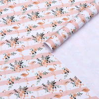 Бумага упаковочная глянцевая (50*70см), Фламинго, на персиковом, 1 шт.