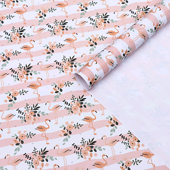 Бумага упаковочная глянцевая (50*70см), Фламинго, на персиковом, 1 шт.