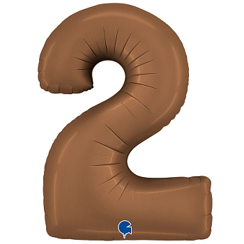Шар (40''/102см) Цифра, "2", Шоколадный, Сатин, в упаковке, 1 шт.
