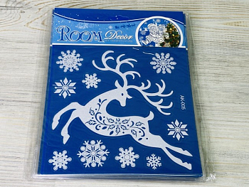 Наклейка на стекло (24*18см), Олень объемная, с блеском, 1 шт.