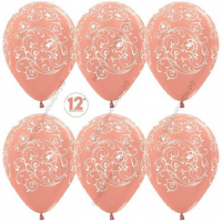 Шар (12''/30см) Узор, Розовое золото (568), металлик, 5 ст, 10 шт.														
