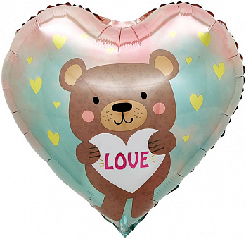Шар (18''/46см) Сердце, Влюбленный мишка, 1 шт.