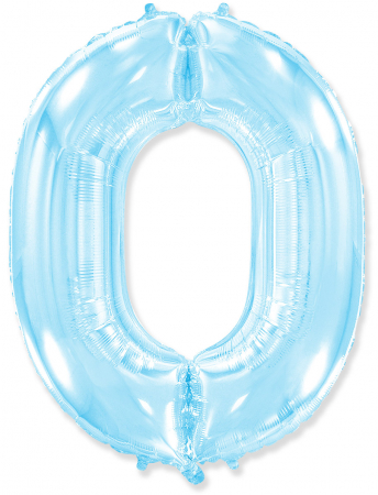 Шар (40''/102см) Цифра, "0", Голубой, в упаковке, 1 шт.