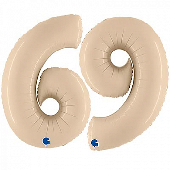 Шар (40''/102см) Цифра, "6/9", Кремовый, Сатин, в упаковке, 1 шт.