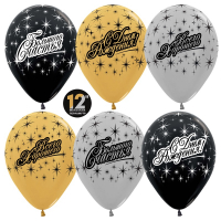 Шар (12''/30см) С Днем Рождения, Счастья!, Ассорти Делюкс, металлик, 5 ст, 25 шт.