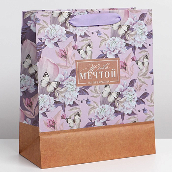 Пакет подарочный (23*27*11,5см), Живи мечтой, крафт, 1 шт.