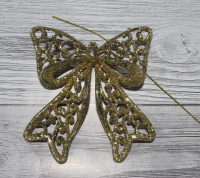 Новогоднее украшение с блестками (9*8см), Бантик, Золото, 1 шт.