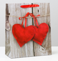 Пакет подарочный (26*32*12см), Два красных сердца, 1 шт.