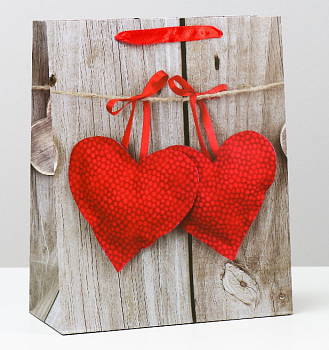 Пакет подарочный (26*32*12см), Два красных сердца, 1 шт.