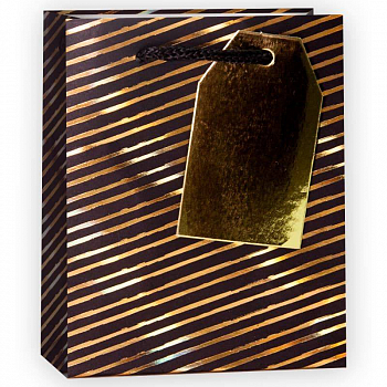 Пакет подарочный, Золотые полосы, Черный, 14*11*6 см, 1 шт.