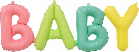 Шар (45''/114см) Фигура, Надпись "Baby", Разноцветный, 1 шт.
