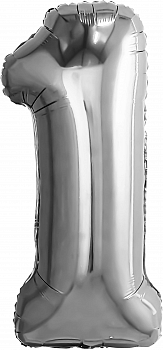 Шар (32''/81см) Цифра, 1, Серебро, 1 шт. в упак.