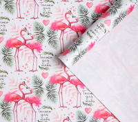 Бумага упаковочная глянцевая (70*100см), Влюбленные фламинго, 1 шт.