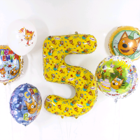 Шар (34''/86 см) Цифра, 5 Три Кота, Желтый, 1 шт. в упак.