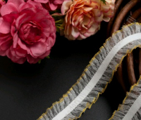 Тесьма на резинке с люрексом (2,5см*10ярд), белый/золото, 1 шт.