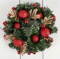 Венок новогодний (20см), Красные шарики, 1 шт.