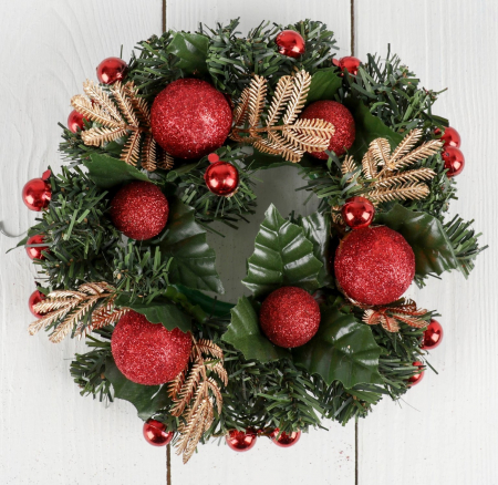 Венок новогодний (20см), Красные шарики, 1 шт.
