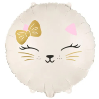 Шар (18"/45см) Круг, Киска с бантиком, Белая, 1 шт.